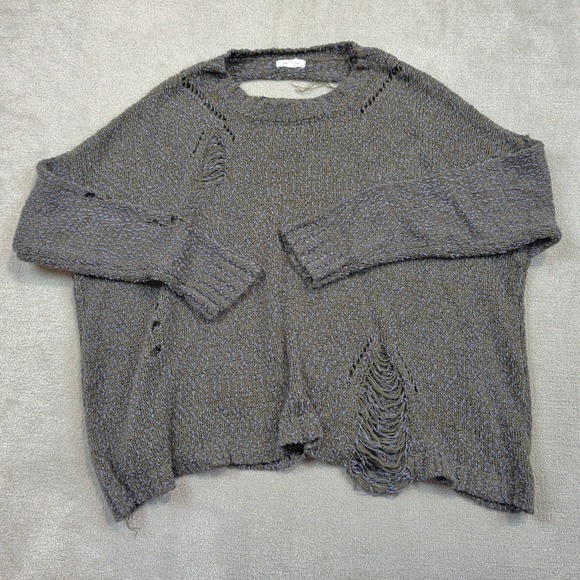 Mittoshop Sweater Womens M/L Olive Green Distressed Chunky Knit Oversized Ripped — photo 2